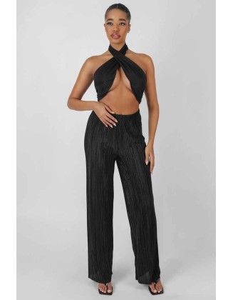 Plisse Trouser Black