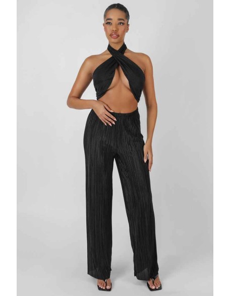 Plisse Trouser Black