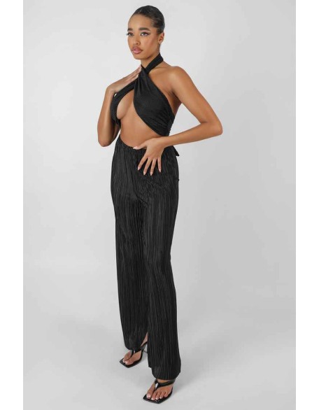 Plisse Wrap Underbust Top Black