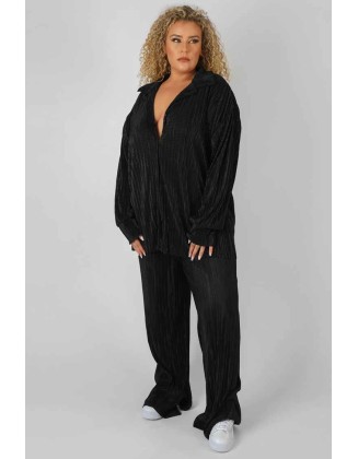 Curve Oversized Plisse Shirt Black