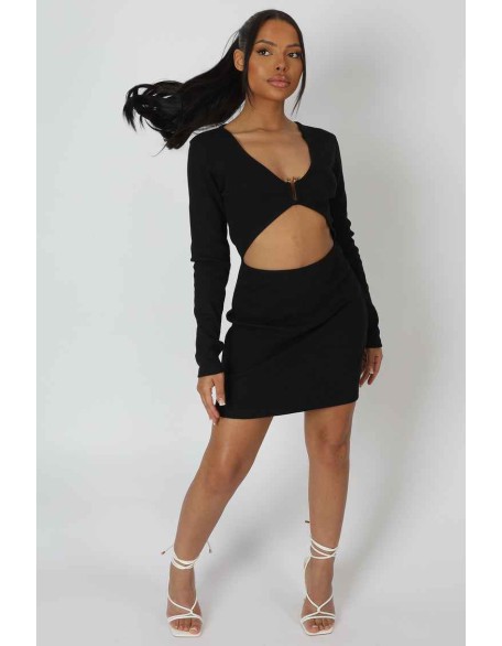 U-Bar Trim Mini Dress Black