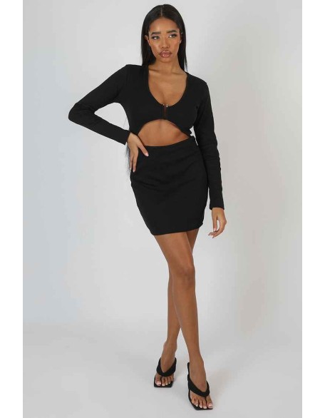 U-Bar Trim Mini Dress Black