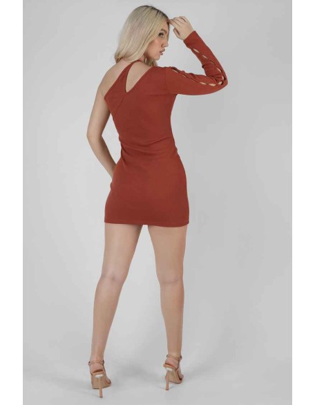 One Shoulder Button Sleeve Mini Dress