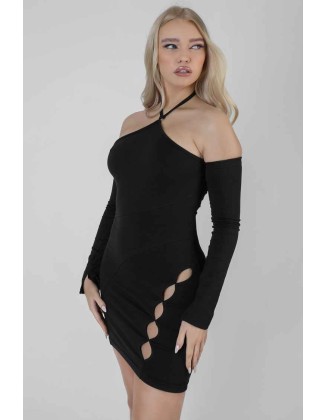 Halter Neck Button Detail Mini Dress