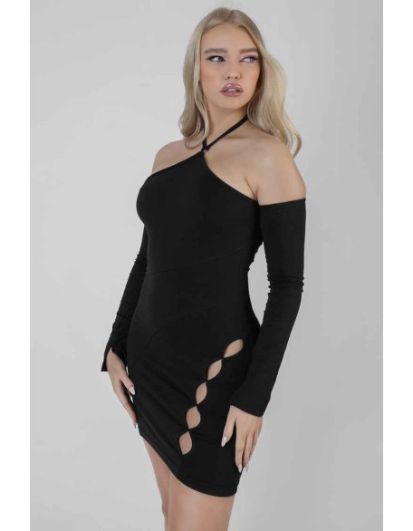 Halter Neck Button Detail Mini Dress