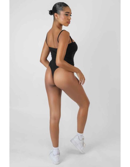 Square Neck Ribbed Bodysuit Black