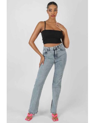Square Neck Ribbed Cropped Top Black