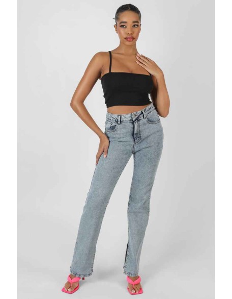 Square Neck Ribbed Cropped Top Black