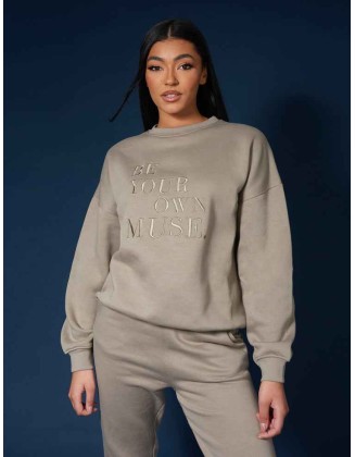 Be Your Own Muse Embroidered Sweatshirt Khaki