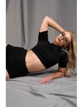 Athleisure Underbust Ribbed Fitted Cropped T-Shirt Black