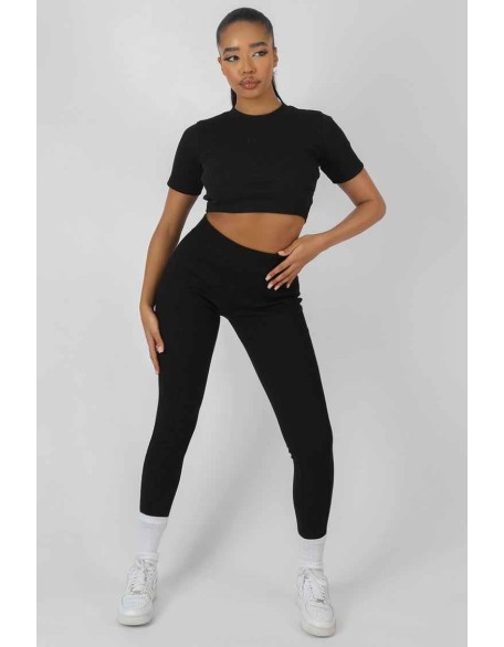Athleisure Seam Front Ribbed Leggings Black