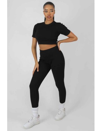 Athleisure Seam Front Ribbed Leggings Black