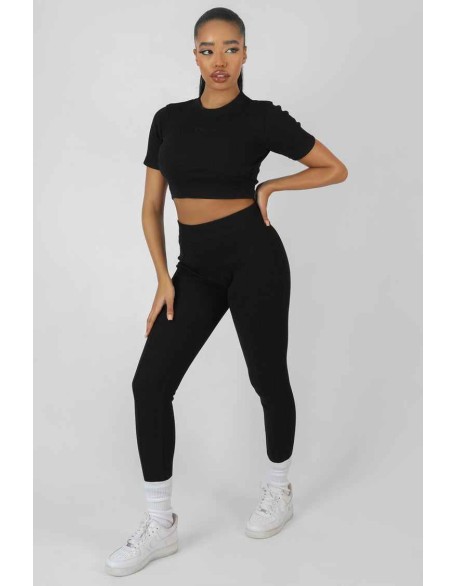 Athleisure Seam Front Ribbed Leggings Black