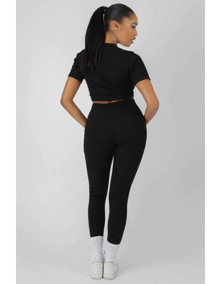 Athleisure Seam Front Ribbed Leggings Black