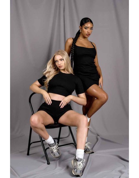 Kaiia Underbust Ribbed Mini Dress Black