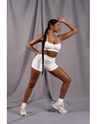 Athleisure Cross Back Ribbed Bralet White