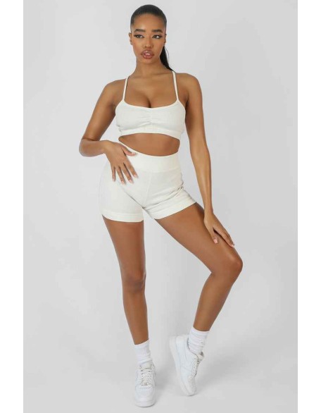 Athleisure Cross Back Ribbed Bralet White