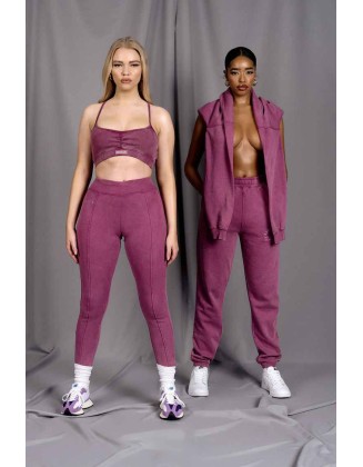 Athleisure Seam Front Ribbed Leggings Purple