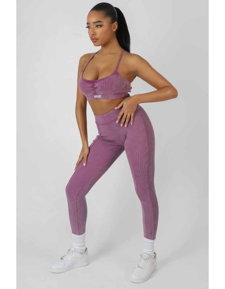 Athleisure Seam Front Ribbed Leggings Purple