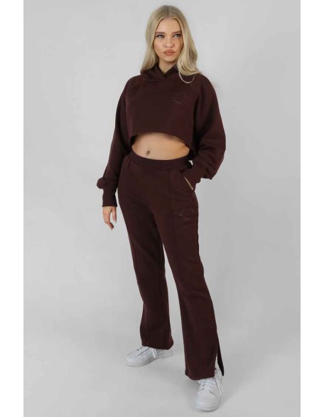 Kaiia Tonal Embroidered Joggers Dark Brown