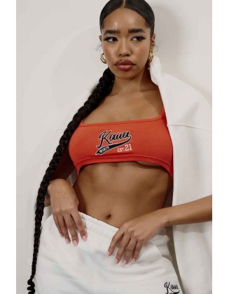 Varsity Embroidery Crop Top Flame Red