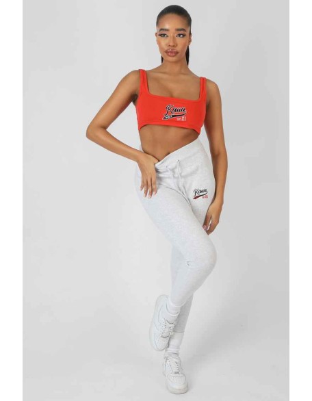 Varsity Embroidery Crop Top Flame Red