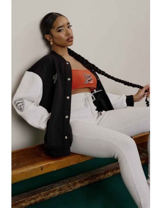 Varsity Embroidery Tie Waist Legging Oatmeal Marl