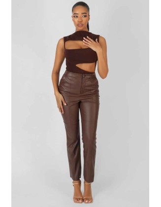 Asymmetric Cut Away Bodysuit Chocolate