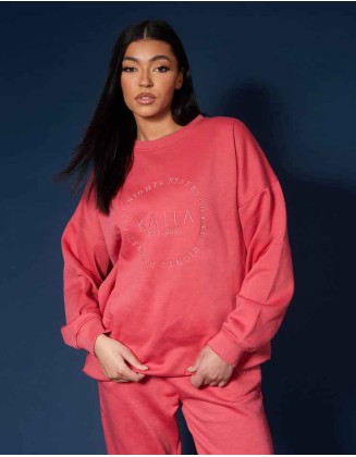 Tonal Embroidery Sweatshirt Coral