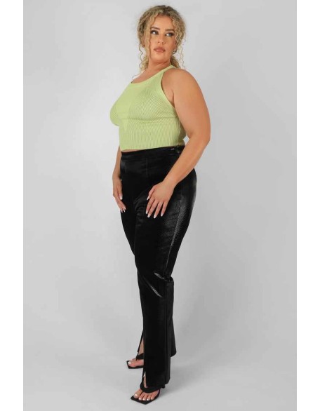 Curve High Neck Knitted Racer Crop Top Lime