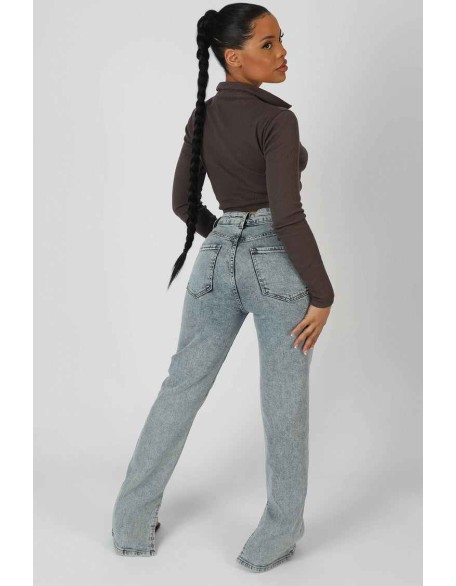 Long Sleeve Collar Ruched Top Taupe