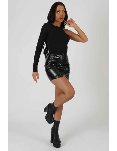 One Sleeve Asymmetric Bodysuit Black