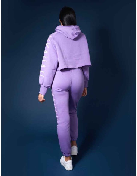 Kaiia Slogan Cropped Hoodie Violet