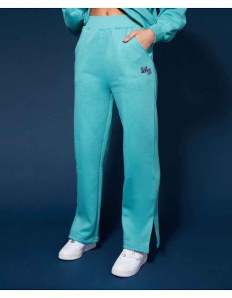Seam Front Straight Leg Embroidered Joggers Aqua