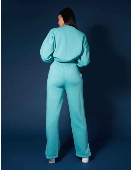 Seam Front Straight Leg Embroidered Joggers Aqua