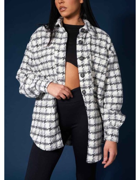 Oversized Houndstooth Shacket Grey