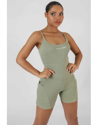 Pocket Detail Kaiia Sport Short Unitard Khaki