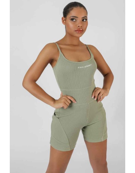 Pocket Detail Kaiia Sport Short Unitard Khaki