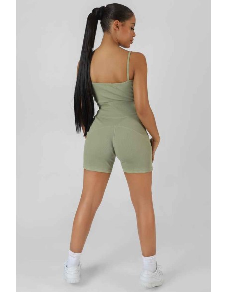 Pocket Detail Kaiia Sport Short Unitard Khaki