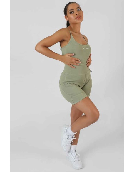 Pocket Detail Kaiia Sport Short Unitard Khaki