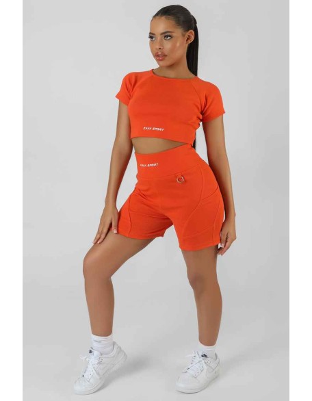 Pocket Detail Kaiia Sport Cycling Short Sunset Orange