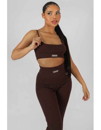 Square Neck Kaiia Sport Strappy Bralet Chocolate