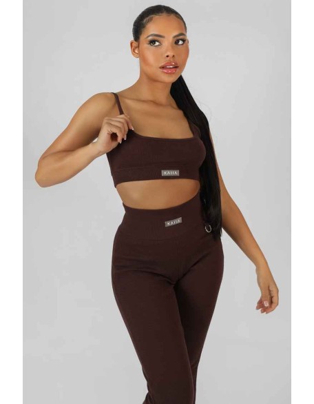 Square Neck Kaiia Sport Strappy Bralet Chocolate