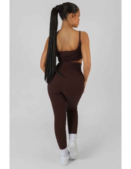 Square Neck Kaiia Sport Strappy Bralet Chocolate