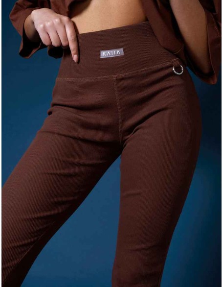 Ribbed Kaiia Sport Leggings Chocolate