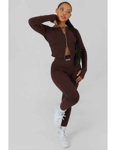 Double Ended Zip Kaiia Sport Top Chocolate