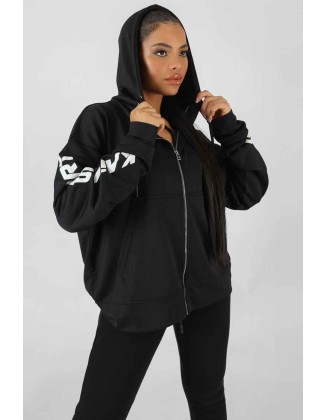 Zip Through Kaiia Sport Hoodie Black
