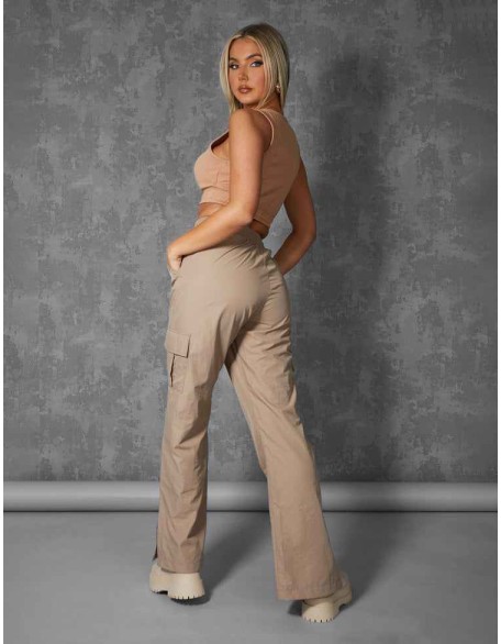 Split Hem Cargo Trousers Stone