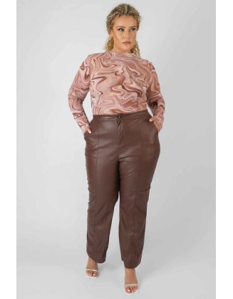 Curve Pu Seam Front Split Detail Trousers Chocolate