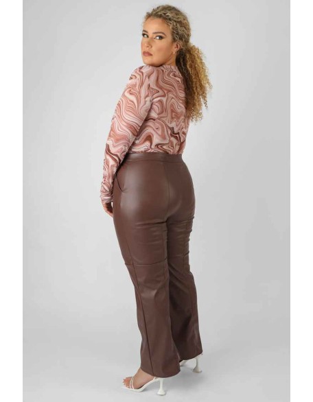 Curve Pu Seam Front Split Detail Trousers Chocolate